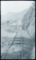 Priests and brothers along railroad tracks near Kalihi Orphanage, Kalihi-Uka, Oahu.
